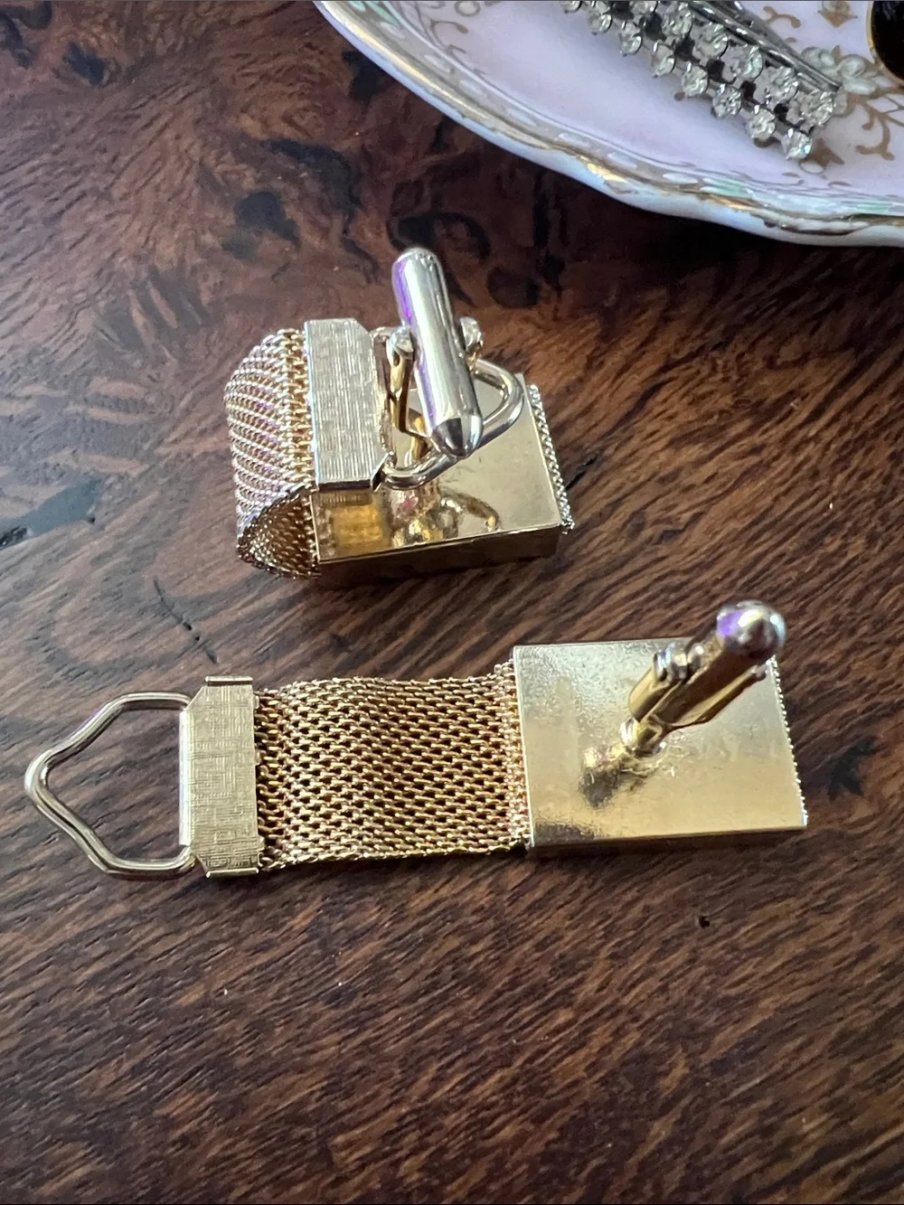 Vintage SWANK Engravable Gold-tone Mesh Cufflinks